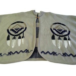Dreamcatcher Button Neck‎ Cape Poncho Sweater Womens One Size Tan/Black